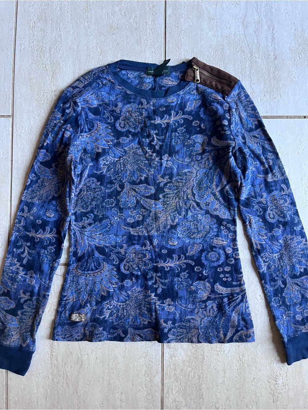 Lauren Ralph Lauren Blue Paisley Shirt Suede Elbow Patches S